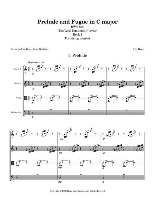 Prelude and Fugue in C major BWV 846 for String Quartet (Arr. Hugo Luis Ordoñez) - Johann Sebastian Bach (String Quartet)