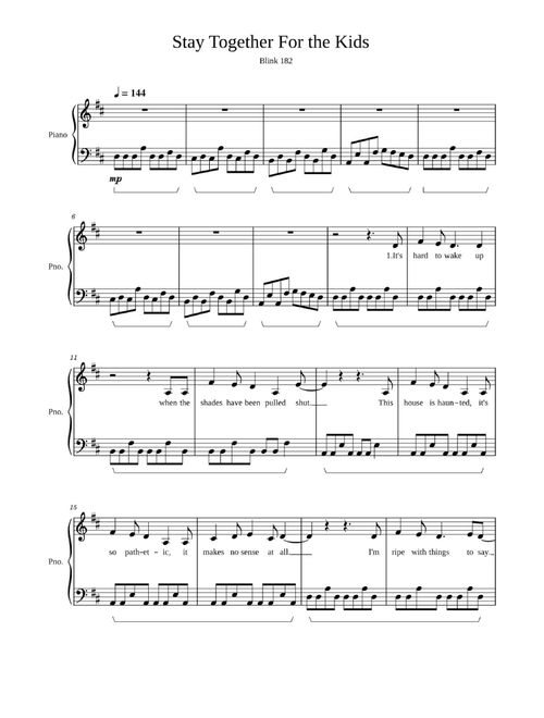 Stay Together For The Kids (Arr. Unknown) - Blink 182 (Easy Piano)