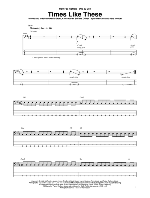 Times Like These - Foo Fighters (Bass Tab)