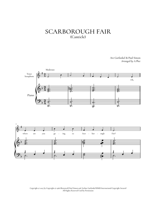 Scarborough Fair/canticle (Arr. Phee) - Simon & Garfunkel (Tenor Sax and Piano)