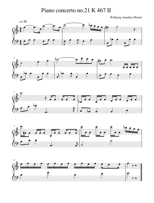 Piano Concerto No. 21, K. 467 2nd movement - Andante – Wolfgang Amadeus Mozart