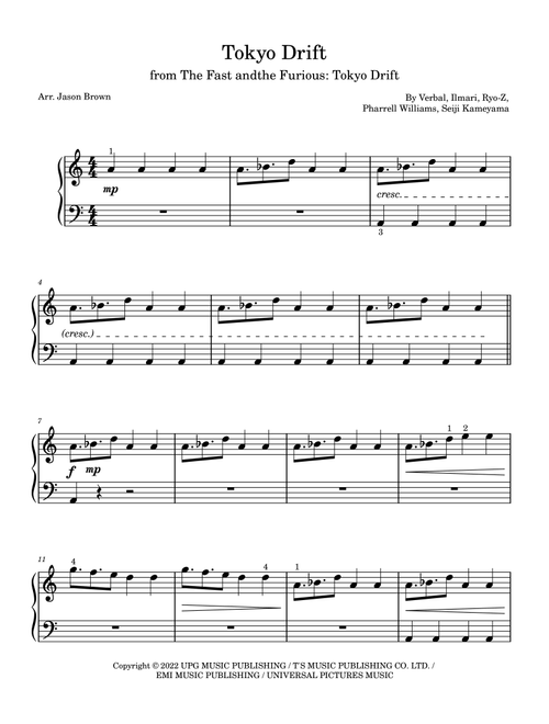Tokyo Drift (Fast And Furious) (Arr. Jason Brown) - Teriyaki Boyz (Easy Piano)