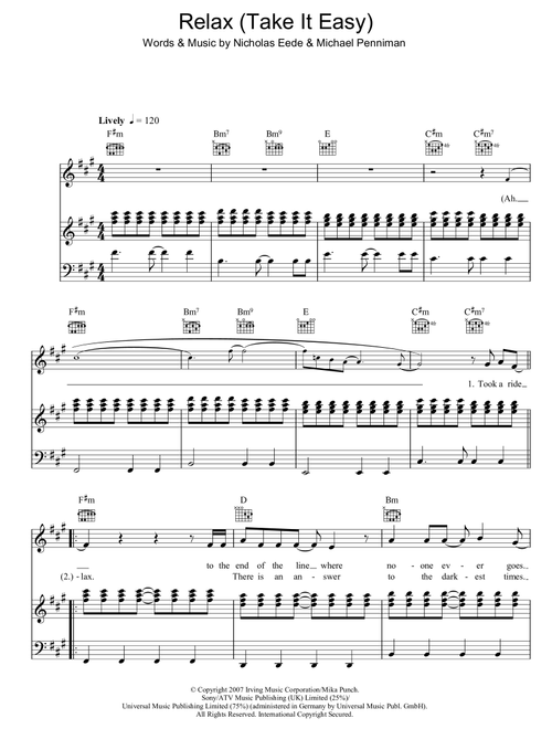 Relax (Take It Easy) - Mika (Piano-Vocal-Guitar (Piano Accompaniment))