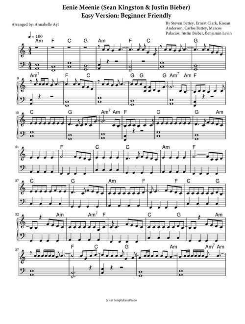 Eenie Meenie (Arr. Annabelle Ayl) - Sean Kingston & Justin Bieber (Easy Piano)