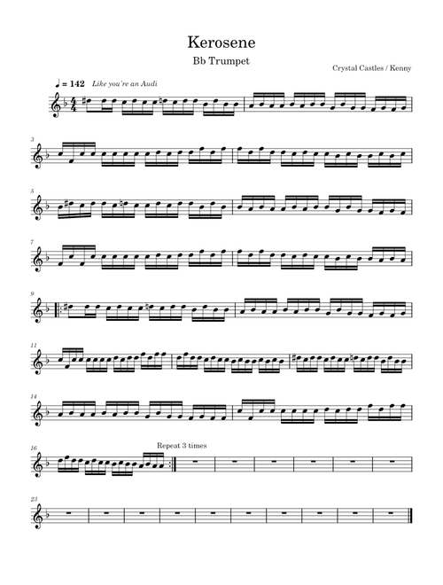 Kerosene – Crystal Castles (Bb Trumpet)