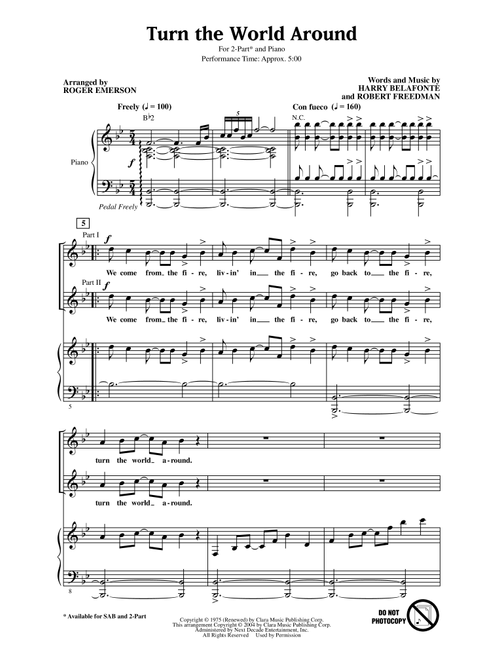 Turn The World Around (arr. Roger Emerson) - Harry Belafonte (Choral, 2-Part)