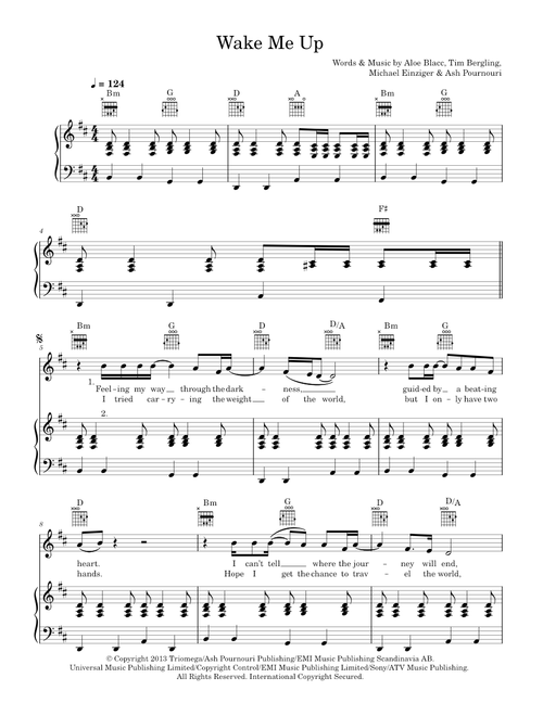 Wake me up - Avicii (Piano-Vocal-Guitar (Piano Accompaniment))