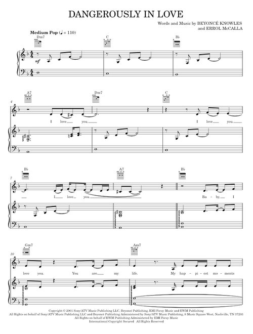 Dangerously In Love - Beyonce, Destiny's Child (Piano-Vocal-Guitar)