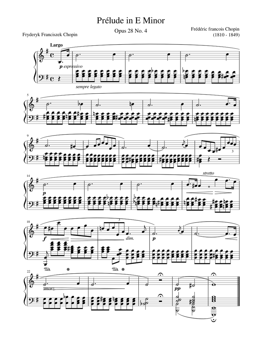 Preludes, Op.28 – Frédéric Chopin No. 4 in E Minor Sheet music for Piano (Solo) Easy | Musescore.com