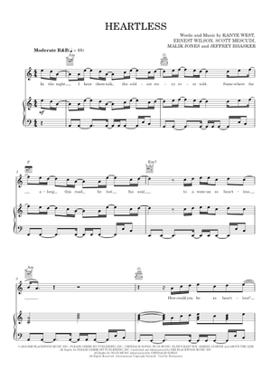 Play Official version of Heartless Sheet Music by Kanye West for Piano ...