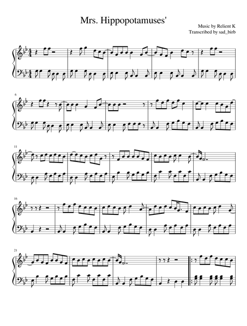 Mrs. Hippopotamuses' - Relient K (Piano)