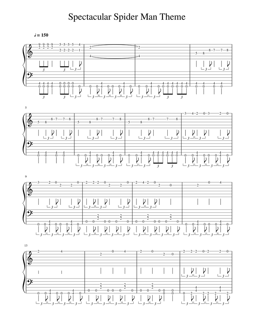 Spectacular SpiderMan Theme (Guitar Tab) Sheet music for Guitar (Solo