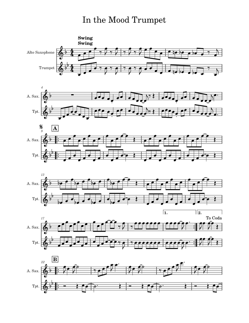 In the mood Glenn Miller In The Mood Glenn Miller Duo Sheet music