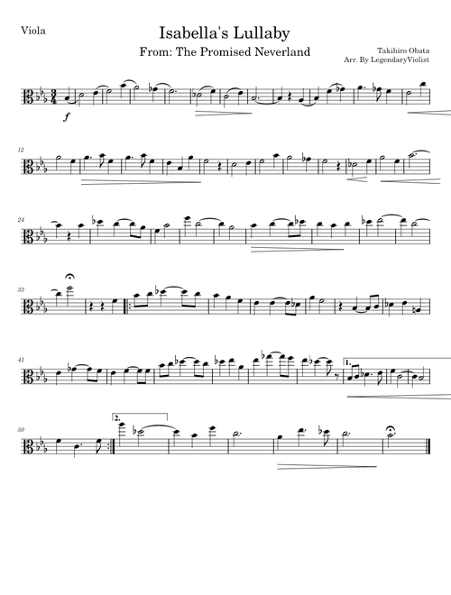 Isabella's Lullaby - The Promised Neverland - Viola Sheet Music