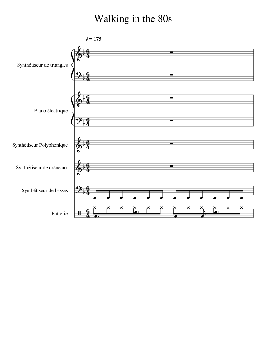 Walking in the 80s Sheet music for Piano, Bass guitar, Drum group ...