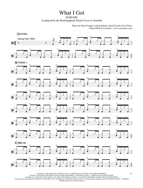 What I Got (Arr. Realsongbook) - Sublime (Drums)