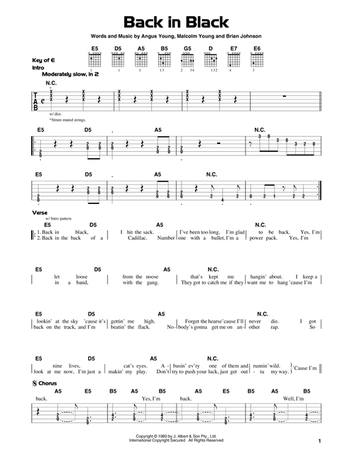 Back In Black - AC/DC (Guitar Lead Sheet)