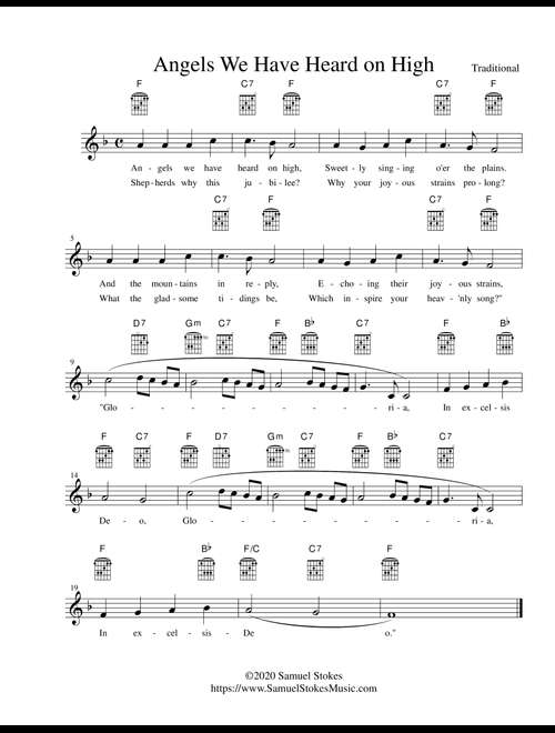 Angels We Have Heard on High - Lead sheet in F major (Arr. Samuel Stokes) - Traditional (Vocal Duet)
