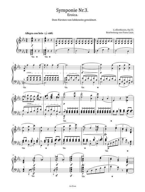 Beethoven/Liszt- Symphony No. 3, Op. 55 "Eroica" - For Piano Solo Original With Fingered Complete (Arr. poon) - Ludwig van Beethoven/Franz Liszt (Piano Solo)