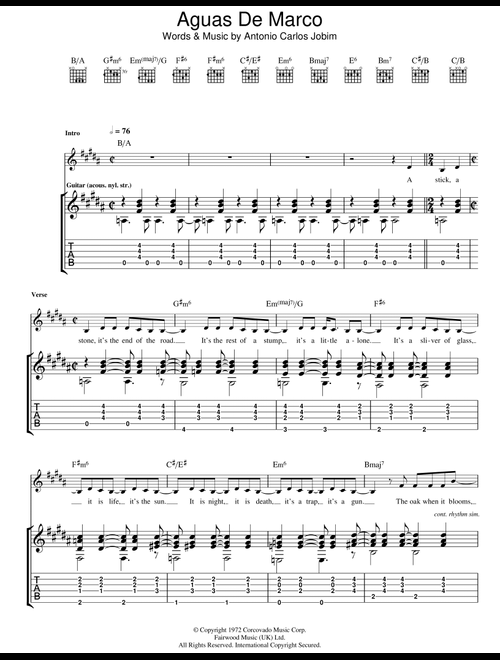 Aguas De Marco - Antonio Carlos Jobim (Guitar Tab)