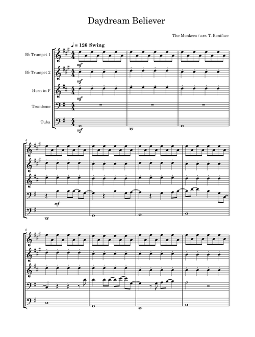 Daydream Believer for Brass Quintet