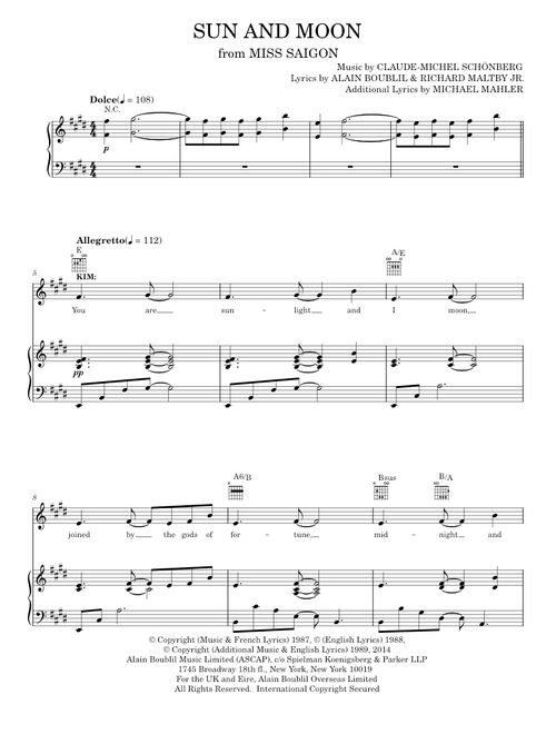 Sun And Moon - Claude-Michel Schonberg, Miss Saigon Musical (Piano-Vocal-Guitar)