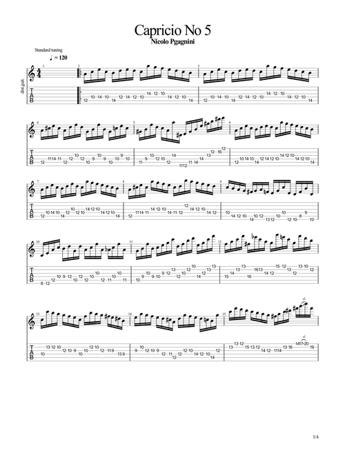 Capricio No 5 (Arr. John Hurford) - Niccolo Paganini (Guitar Tab)