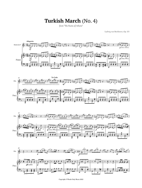 Turkish March by Beethoven for French Horn and Piano (Arr. Ander) (French Horn and Piano)