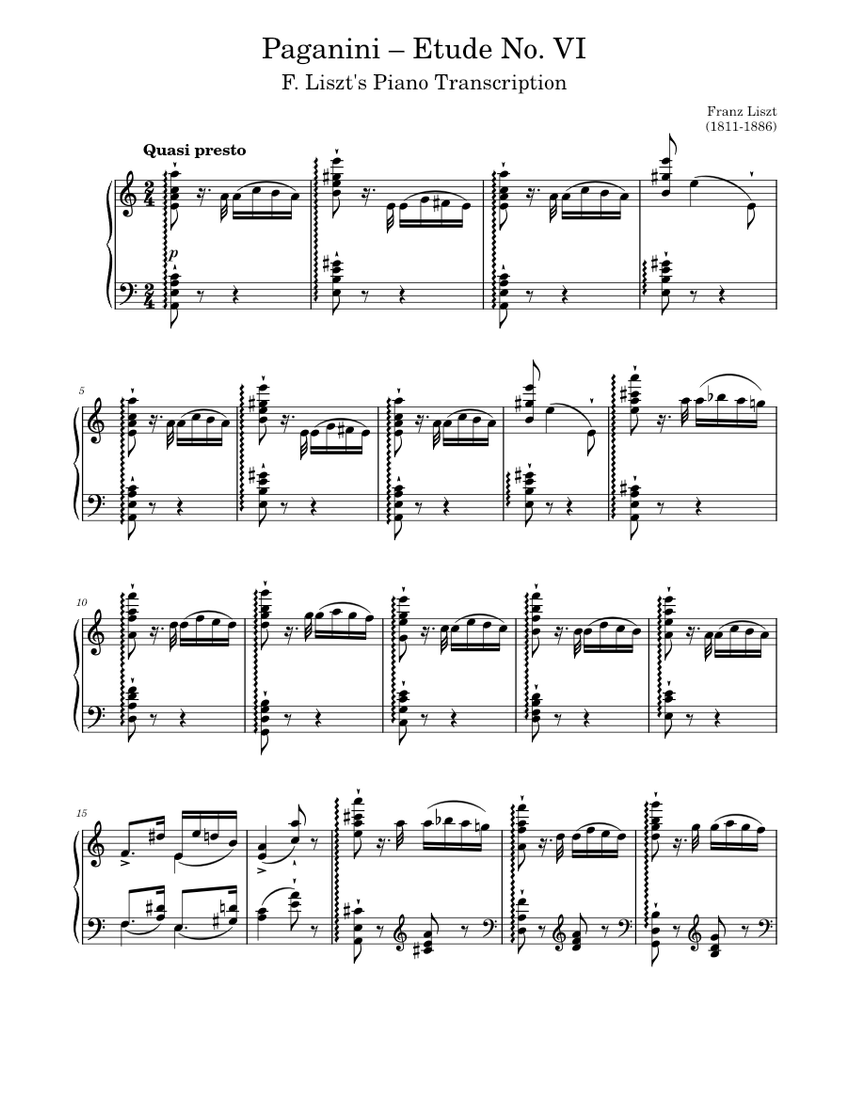 Etude No. VI — N. Paganini [Piano transcription by F. Lizst