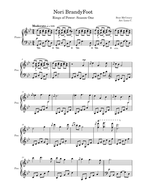 Nori Brandyfoot – Bear McCreary - Piano Arrangement