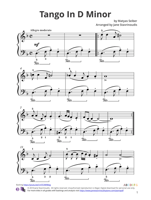 Tango in D minor (Arr. Jane Stavrinoudis) - Matyas Seiber (Piano Solo)