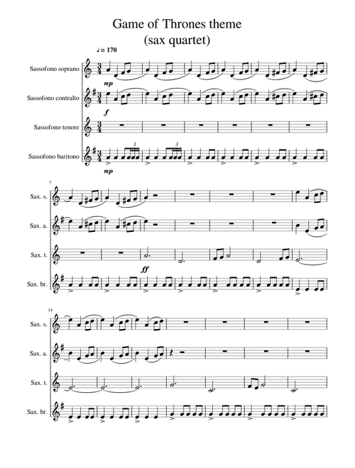 Game of Thrones theme (sax quartet)
