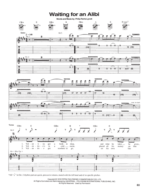 Waiting For An Alibi - Thin Lizzy (Guitar Tab)