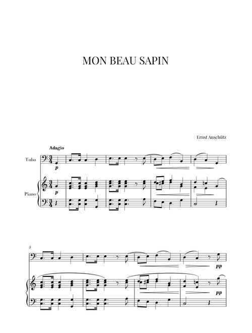 Mon Beau Sapin for Tuba and Piano (Arr. Cadenza Editions) - Ernst Anschütz (Tuba and Piano)