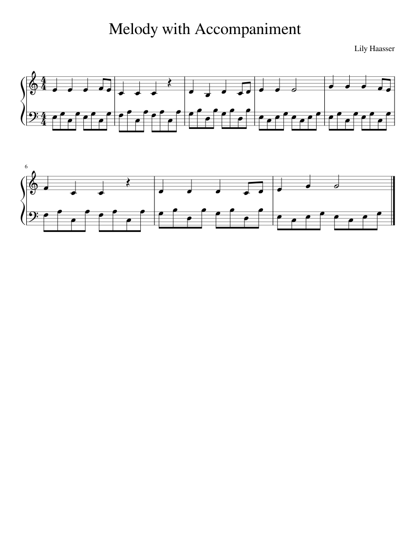 Melody with Accompaniment Sheet Music for Piano (Solo) easy | MuseScore.com
