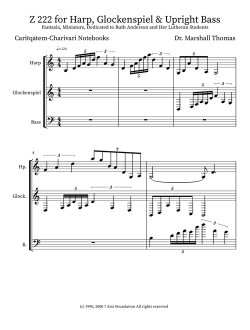 Z 222 for Harp, Glockenspiel & Upright Bass - Celebrity Chamber Players (Small Ensemble)