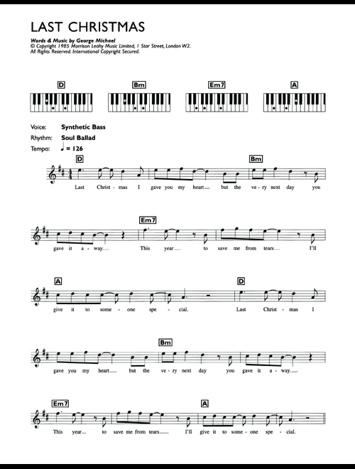 Last Christmas - Wham! (Piano Chords-Lyrics)