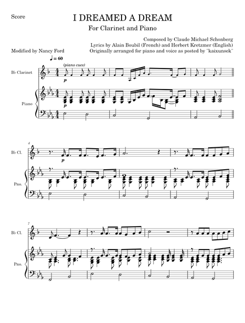 I Dreamed A Dream – Claude-Michel Schonberg (Bb Clarinet and Piano)