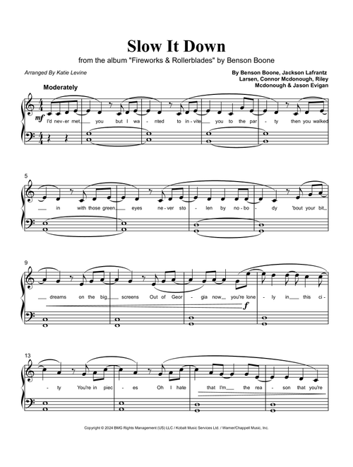 Slow It Down (Arr. Katie Levine) - Benson Boone (Easy Piano)