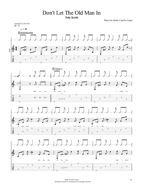 Don't Let The Old Man In (Arr. Belén Castillo López) - Toby Keith (Guitar Tab with Voice)
