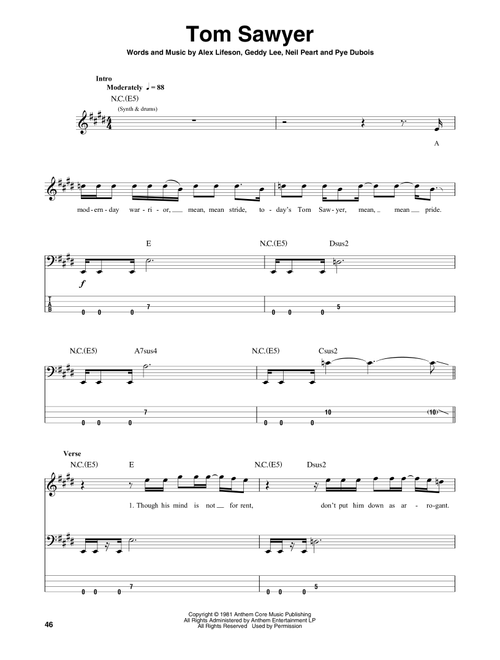 Tom Sawyer - Rush (Bass Tab)