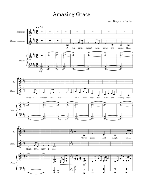 Amazing Grace – arr. Benjamin Harlan (Duet)