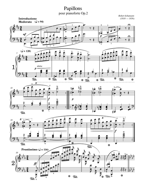 Schumann - Papillons, Op.2 - Original With Fingering For Piano Solo - Complete (Arr. poon) - Robert Schumann (Piano Solo)