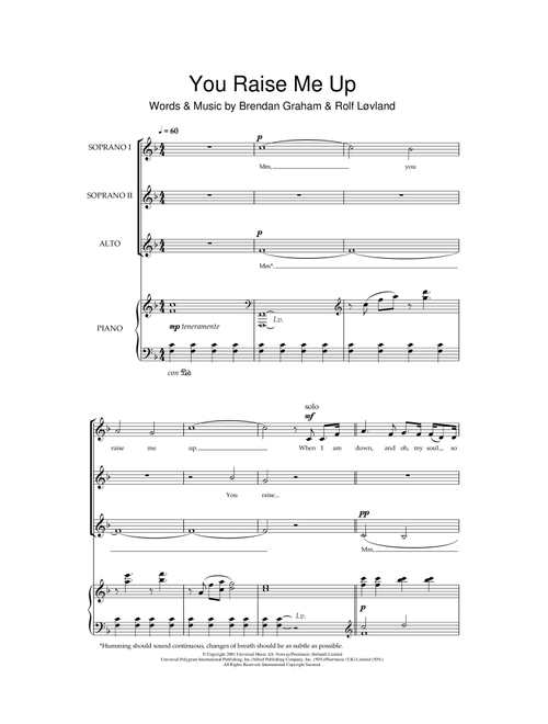 You Raise Me Up - Westlife (Choral, SSA)