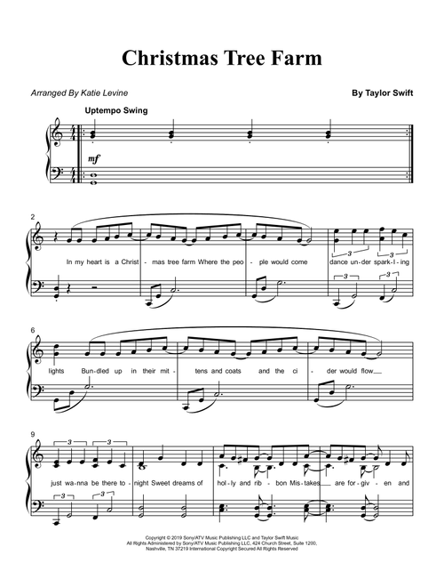 Christmas Tree Farm (Arr. Katie Levine) - Taylor Swift (Easy Piano)