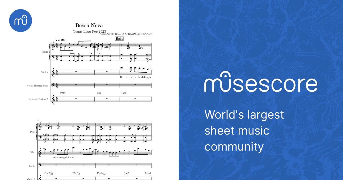 Bossa Nova Pop Song Sheet Music for Piano, Violin, Guitar