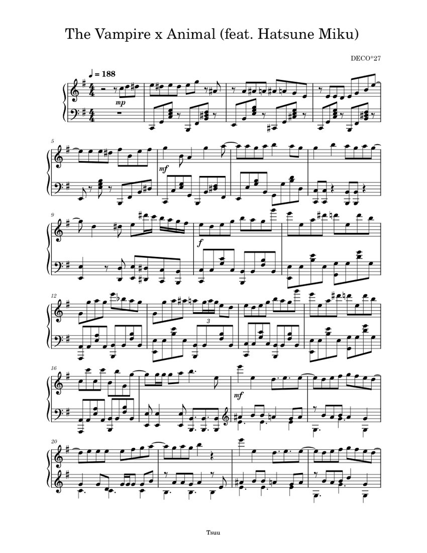 The Vampire × Animal (feat. Hatsune Miku) - DECO*27 Sheet Music