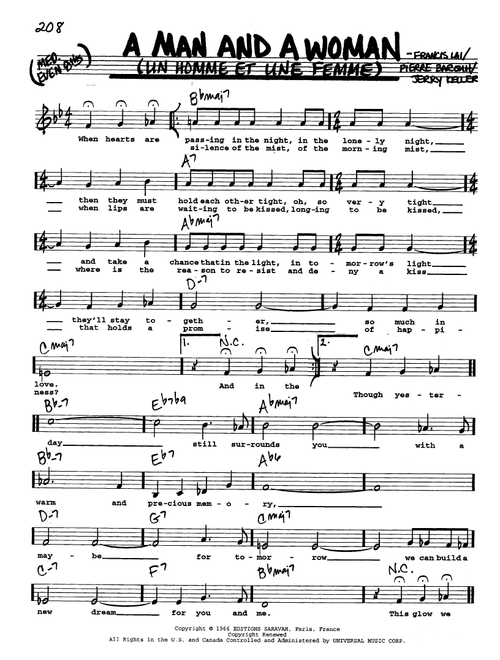 A Man And A Woman (Un Homme Et Une Femme) (Low Voice) - Francis Lai, Jerry Keller, Pierre Barouh (Real Book - Melody-Chords-Lyrics)