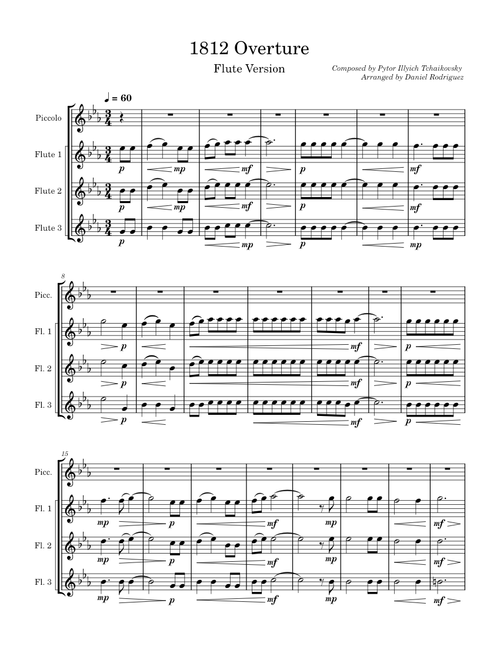 1812 Overture For 1 Piccolo and 3 Flutes