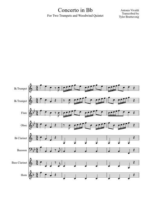 Vivaldi Concerto in for Two Trumpets and Woodwind Quintet in Bb